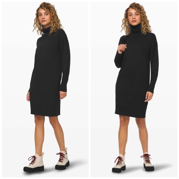 NEW Lululemon Softer Still Knit Sweater Dress Black Cashmere Blend XL Pocket - Picture 1 of 15